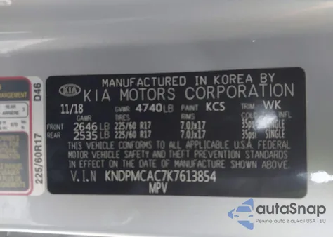 2019 Kia Sportage Lx z USA, uszkodzony, nr VIN KNDPMCAC7K7613854